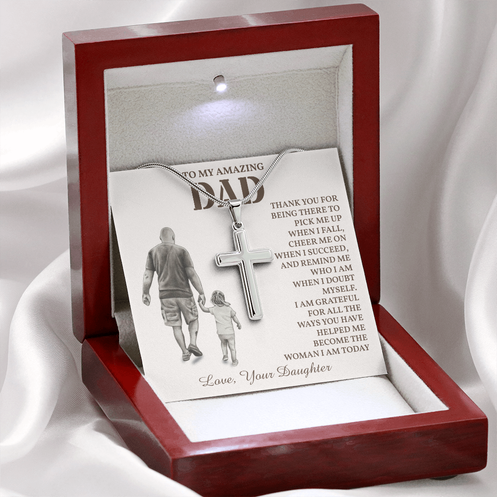 To My Amazing Dad Necklace Cross Design with Message from Daughter