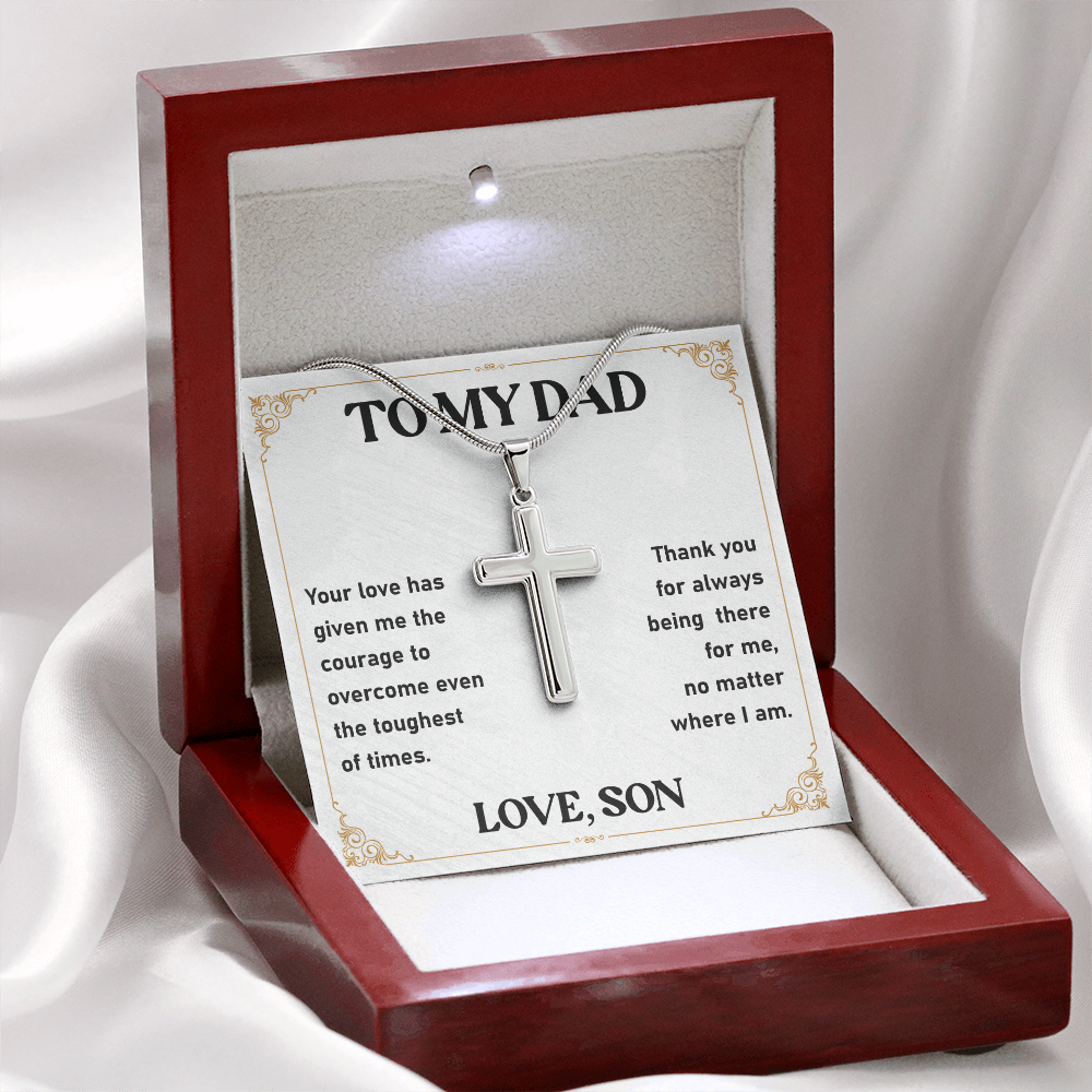 To My Dad Necklace Cross Pendant with Message from Son