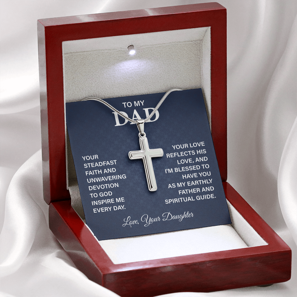 To My Dad Necklace Cross Pendant with Faith Guide Message