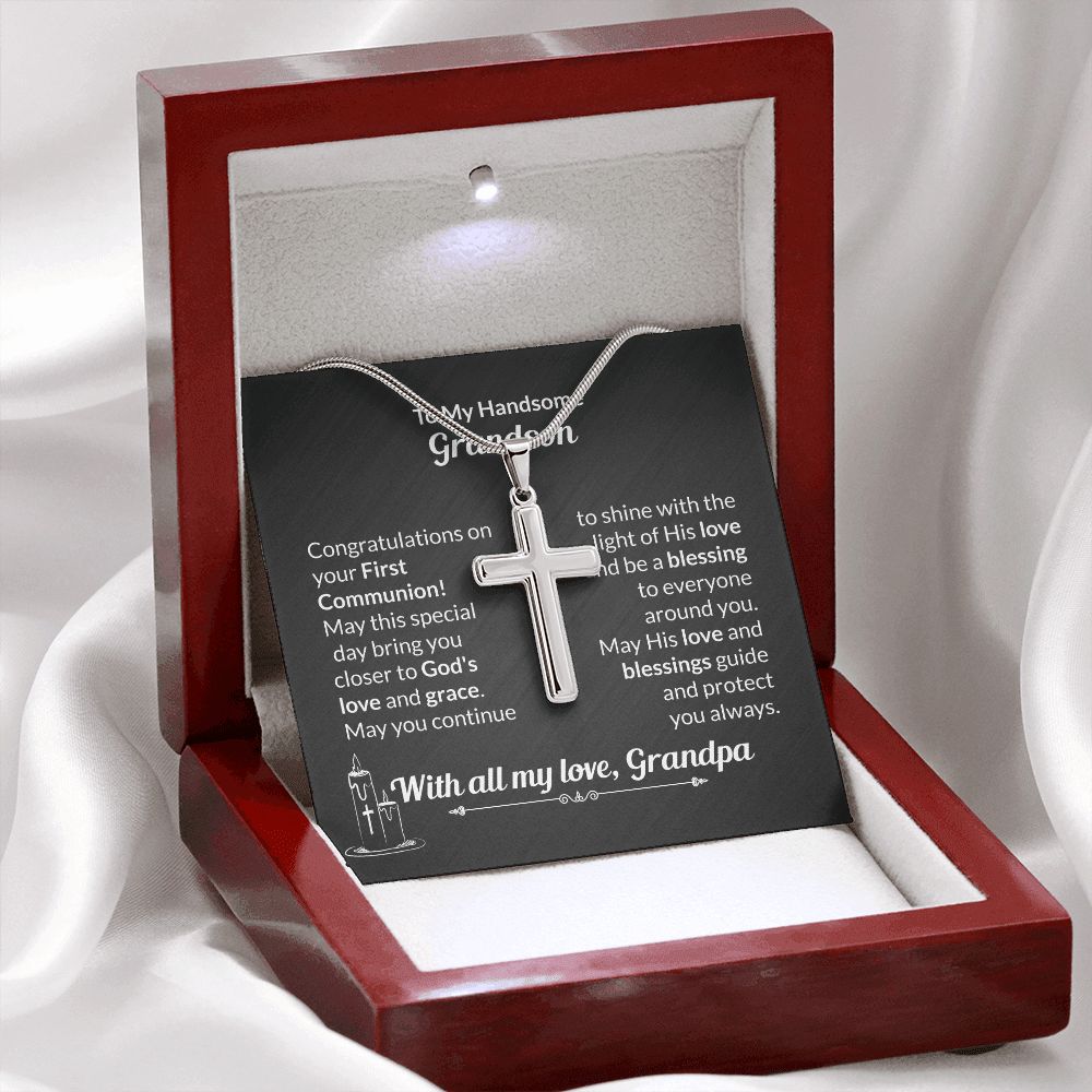 To My Handsome Grandson Cross Necklace With All My Love, Grandpa