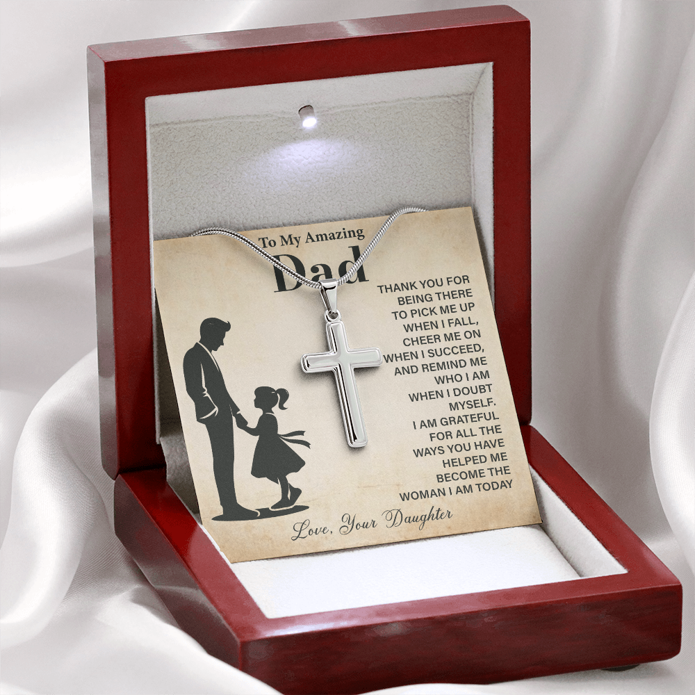 To My Amazing Dad Necklace Gratitude with Cross Design from Daughter