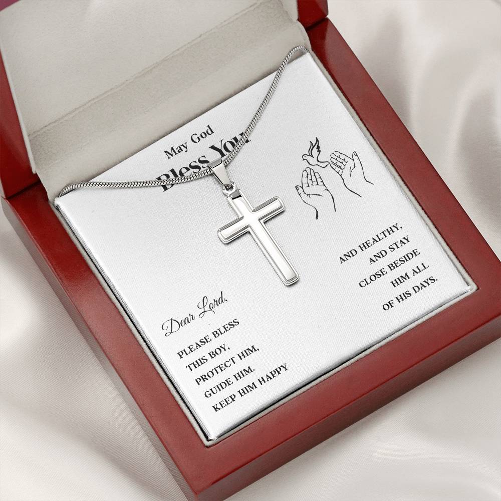 Christian Cross Necklace for Boy – Blessing Prayer Gift for Him
