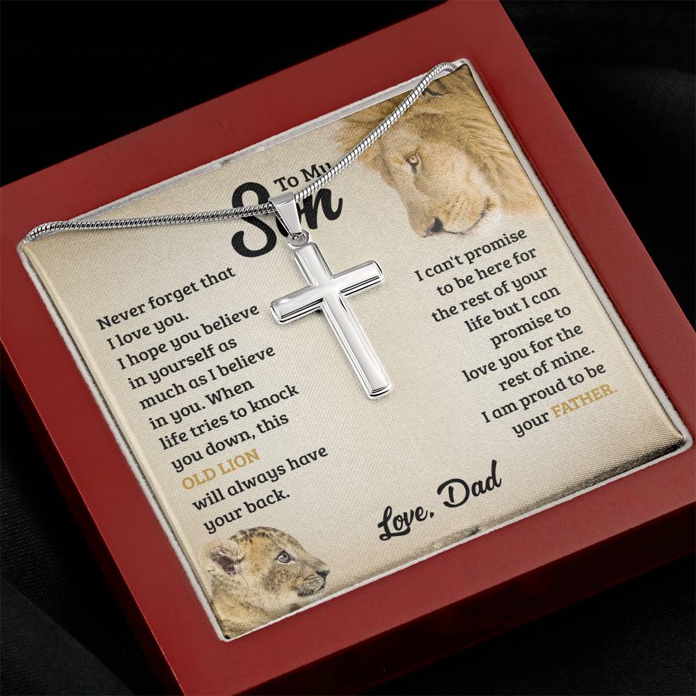 Cross Necklace for Son from Dad Old Lion Message Gift