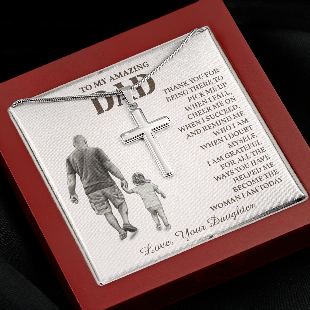 To My Amazing Dad Necklace Cross Design with Message from Daughter