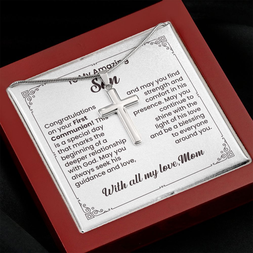 To My Amazing Son Cross Necklace With All My Love, Mom
