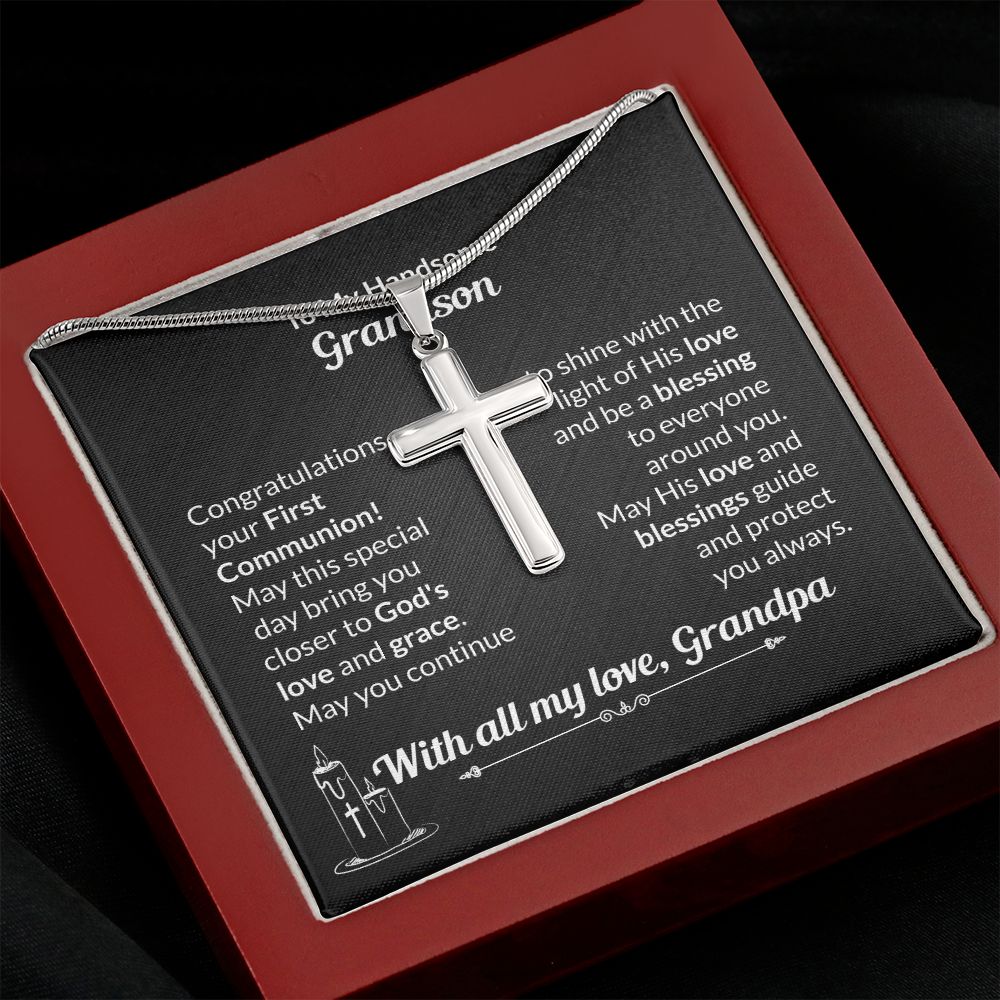 To My Handsome Grandson Cross Necklace With All My Love, Grandpa