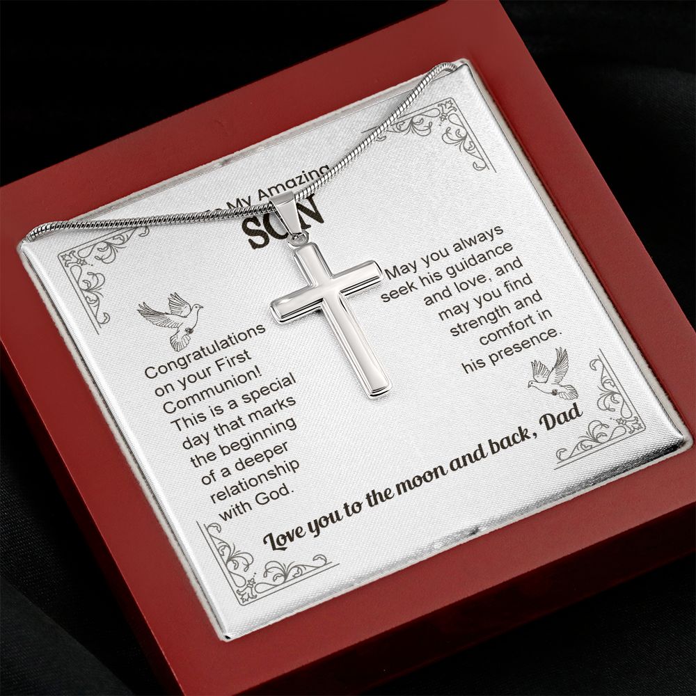 To My Amazing Son Cross Necklace Gift From Dad, Congratulations on Your First Communion