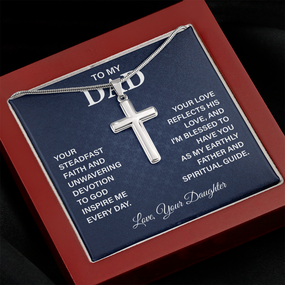 To My Dad Necklace Cross Pendant with Faith Guide Message
