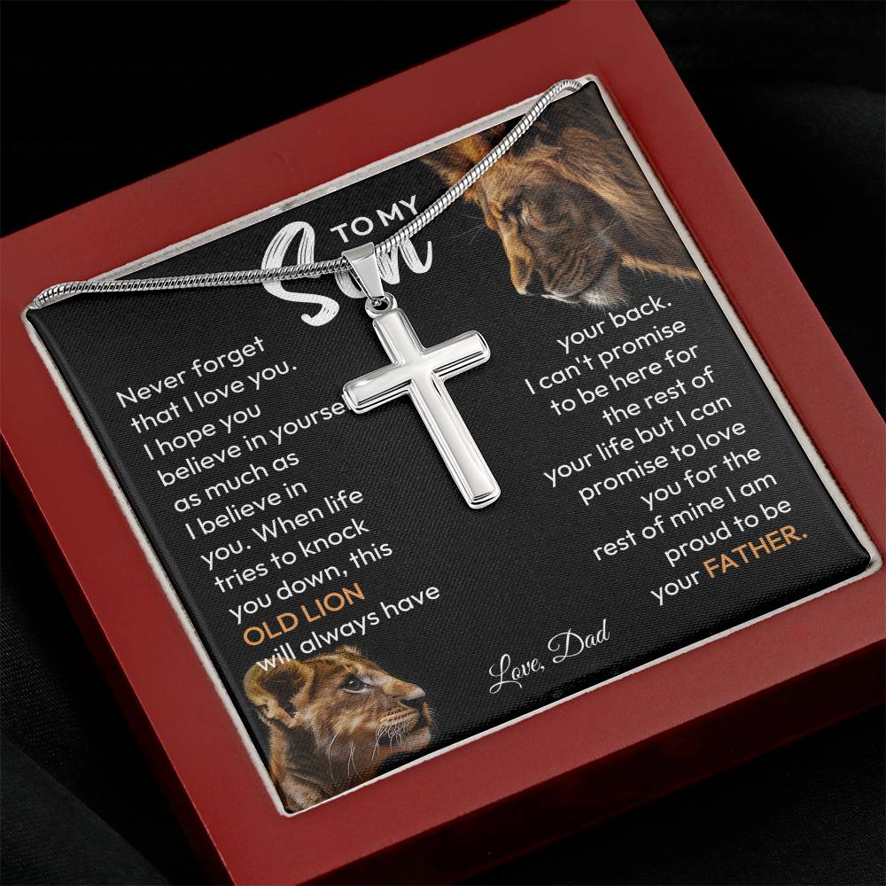 Father To Son Necklace - Old Lion Always Has Your Back, A Promise Of Love For Life - Motivational Jewelry For Men