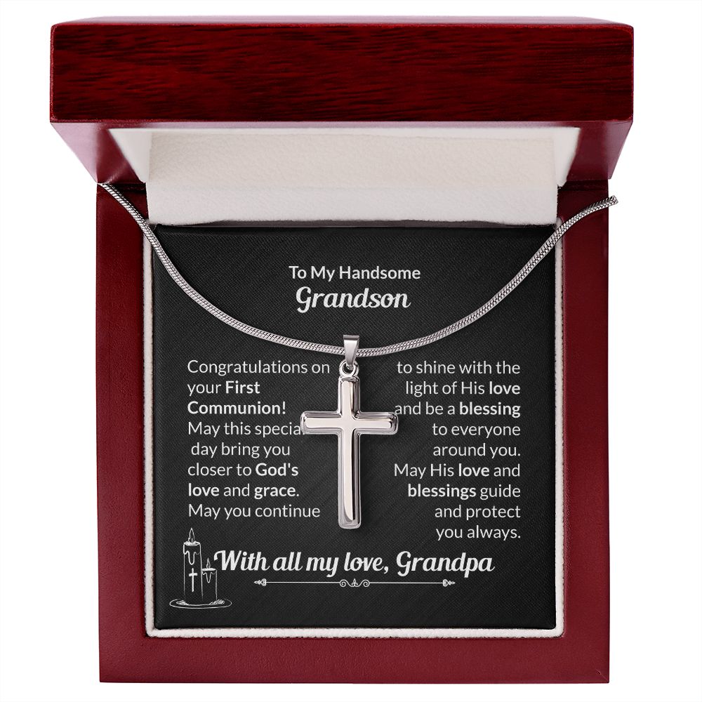 To My Handsome Grandson Cross Necklace With All My Love, Grandpa