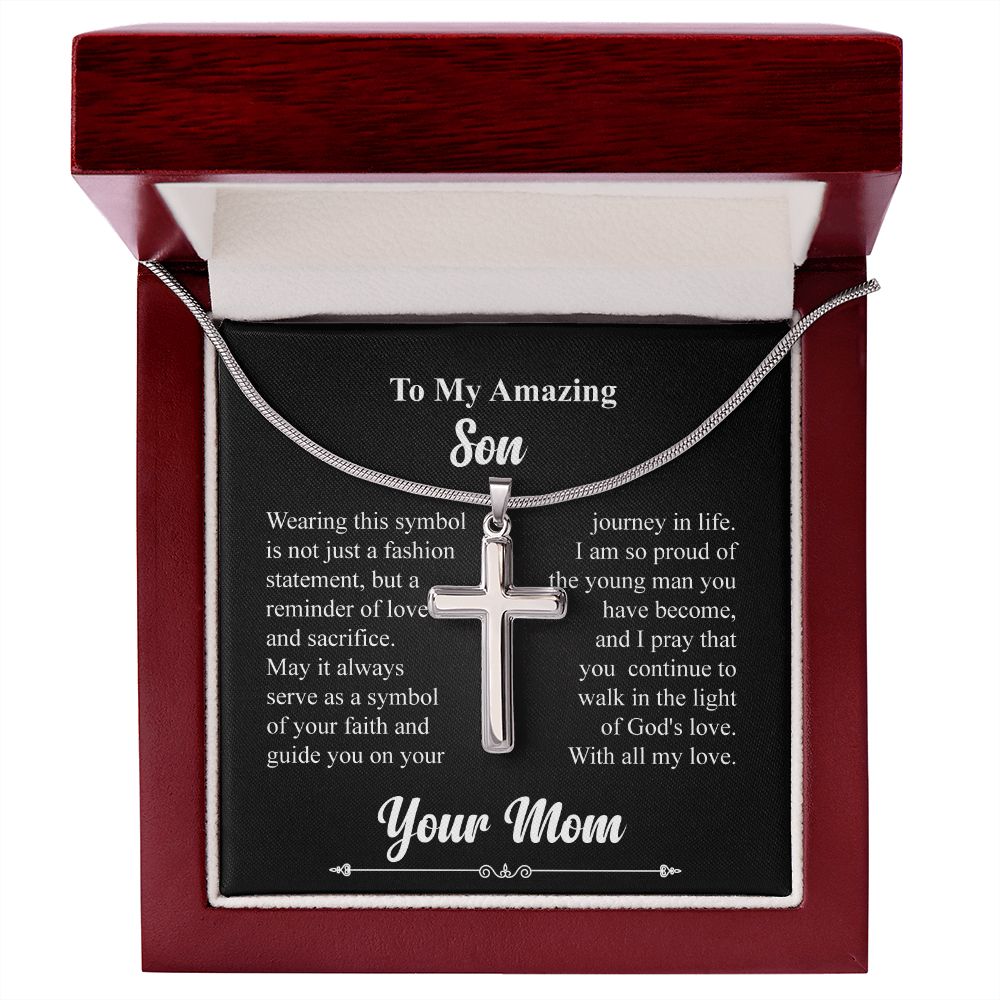 To My Amazing Son Wearing This Symbol is Not a Fashion, Cross Necklace From Mom With Meaningful Message Card