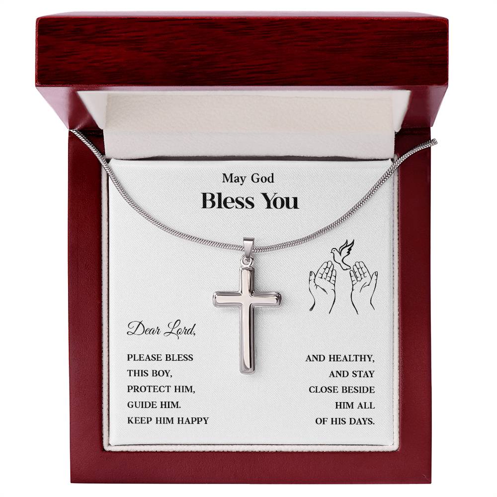 Christian Cross Necklace for Boy – Blessing Prayer Gift for Him