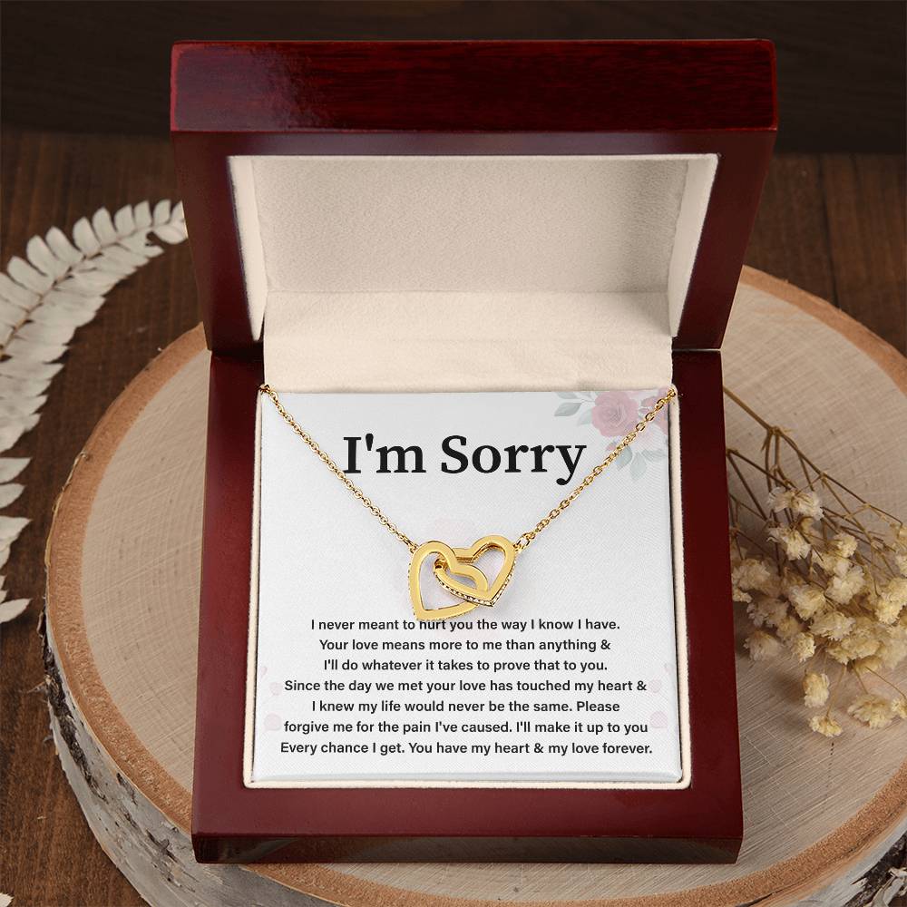 I'm Sorry Necklace for Her Apology Gift for Wife, Girlfriend or Partner with Interlocking Hearts Necklace