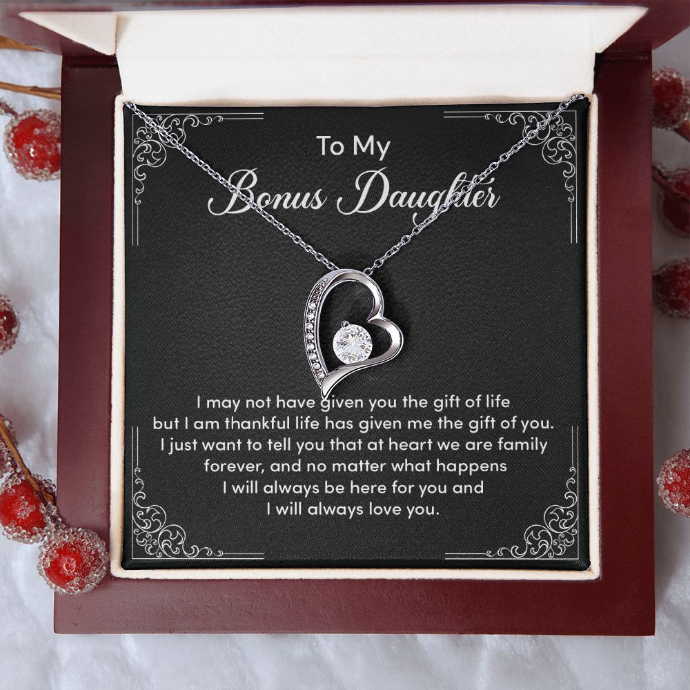 Bonus Daughter Necklace from Stepmom or Stepfather - Heart Shaped Crystal Pendant Gift