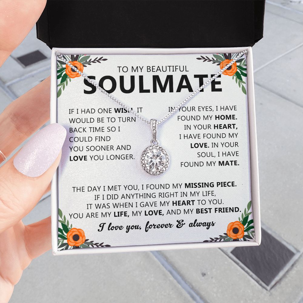 Soulmate Gift Necklace with Round Pendant & Card