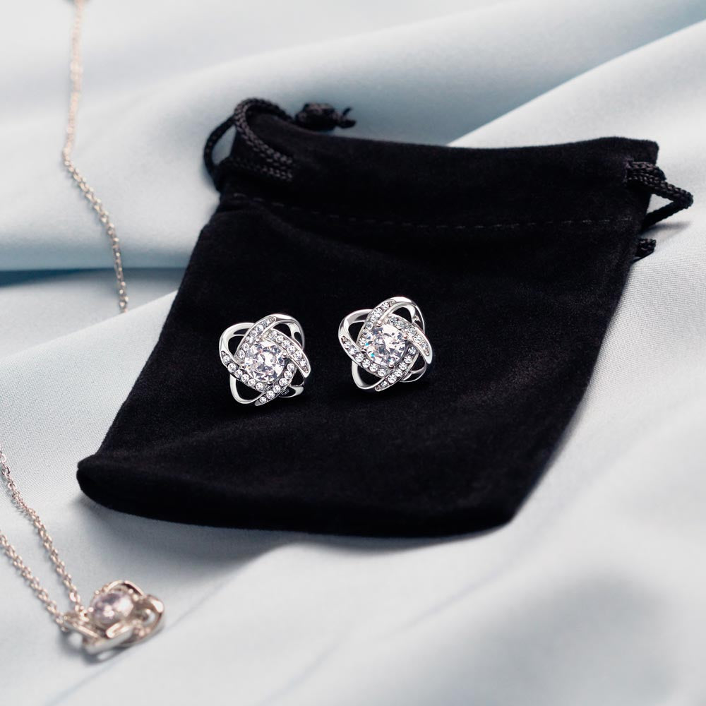 Wife Love Knot Necklace and Earring Set Gift from Husband – Romantic Jewelry with Heartfelt Message Card
