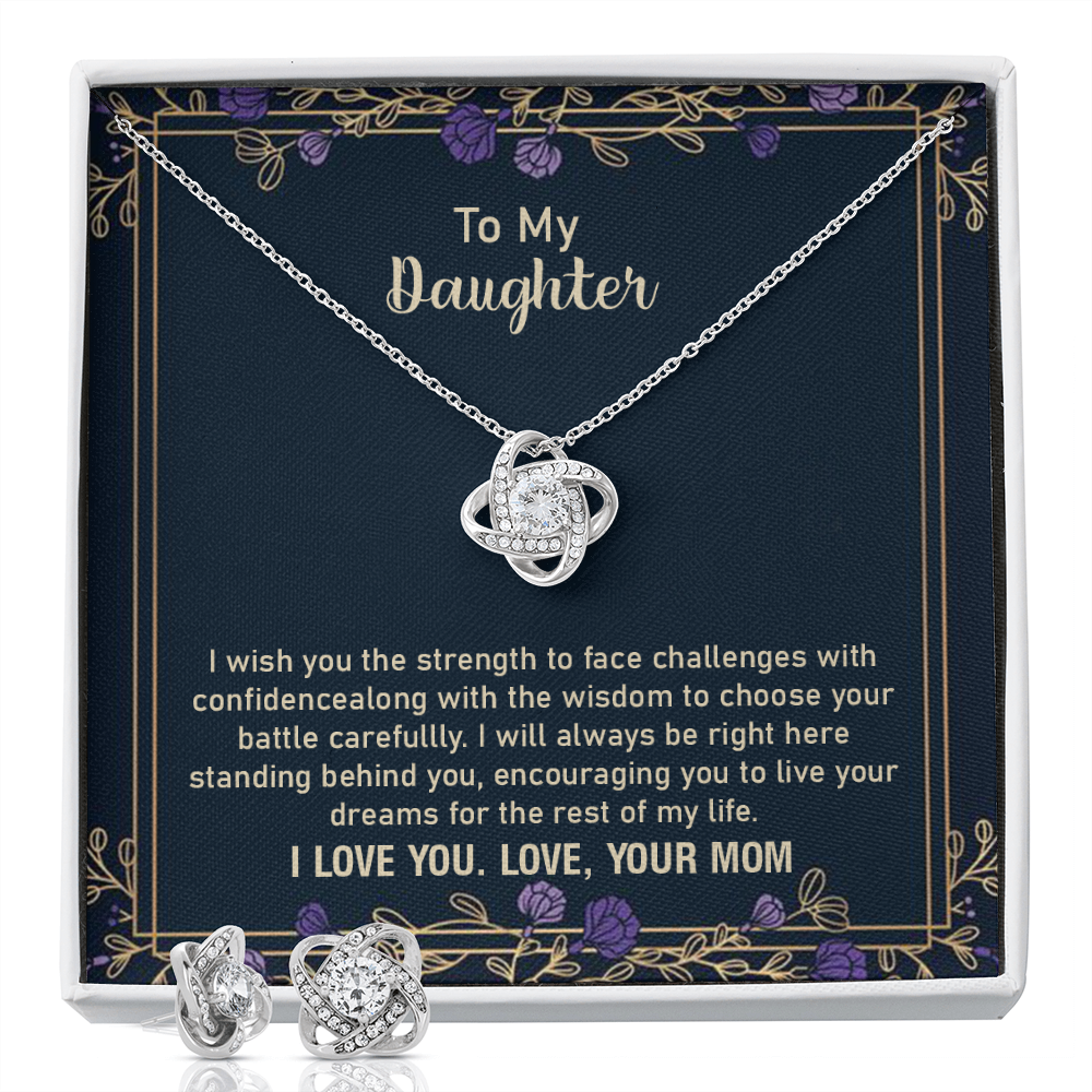 Daughter Necklace and Earrings Gift – From Mom with Message Card