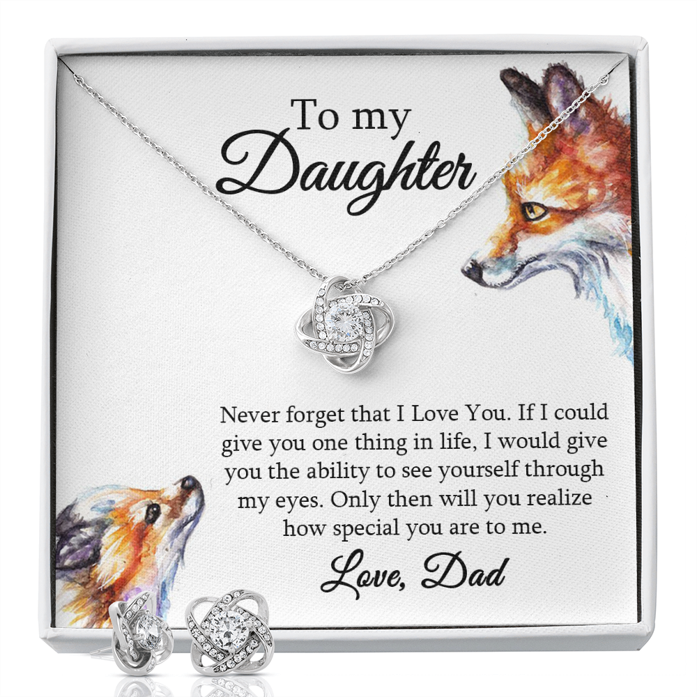 Daughter Necklace and Earrings Set – Gift from Dad with Fox Message Card