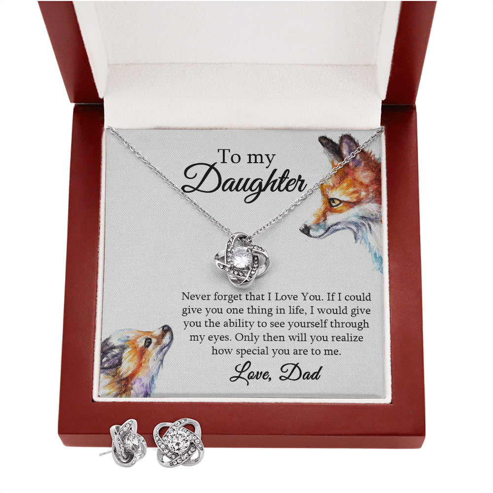 Daughter Necklace and Earrings Set – Gift from Dad with Fox Message Card