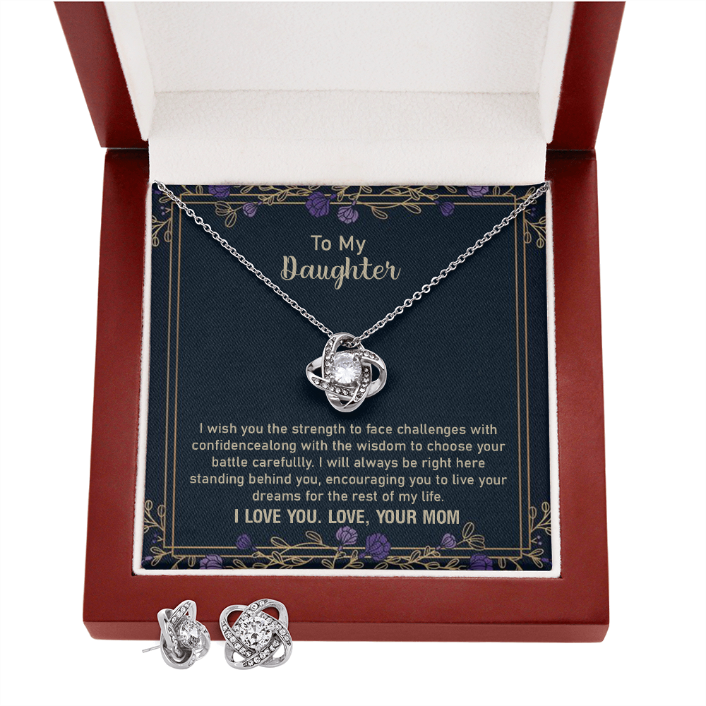 Daughter Necklace and Earrings Gift – From Mom with Message Card