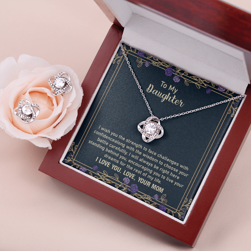 Daughter Necklace and Earrings Gift – From Mom with Message Card