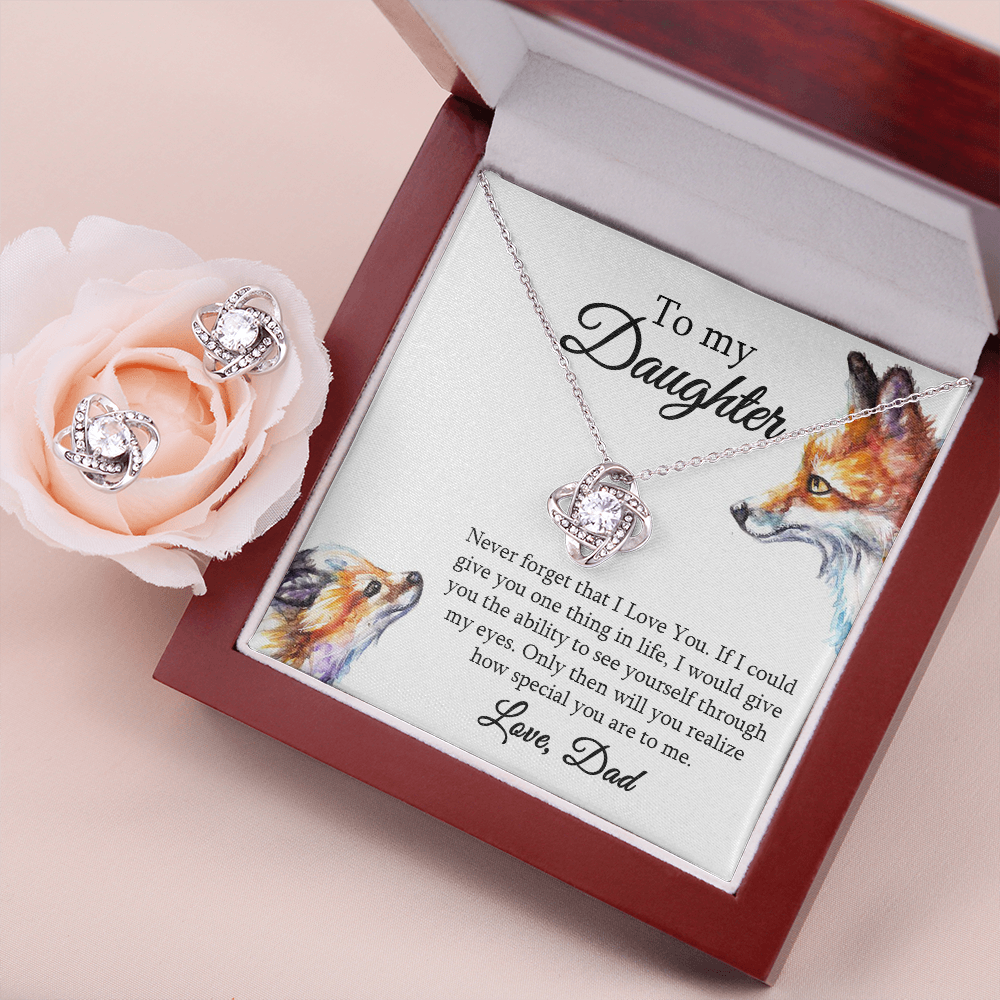 Daughter Necklace and Earrings Set – Gift from Dad with Fox Message Card