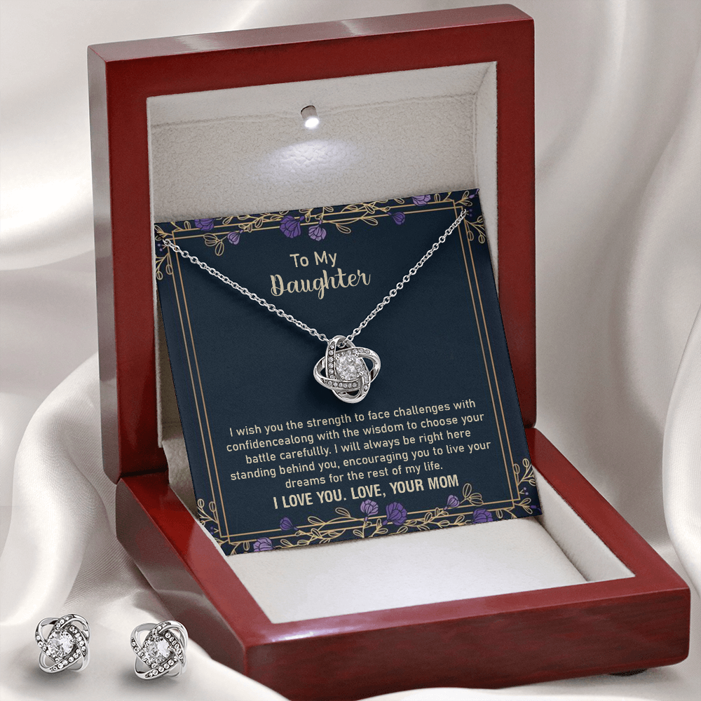 Daughter Necklace and Earrings Gift – From Mom with Message Card