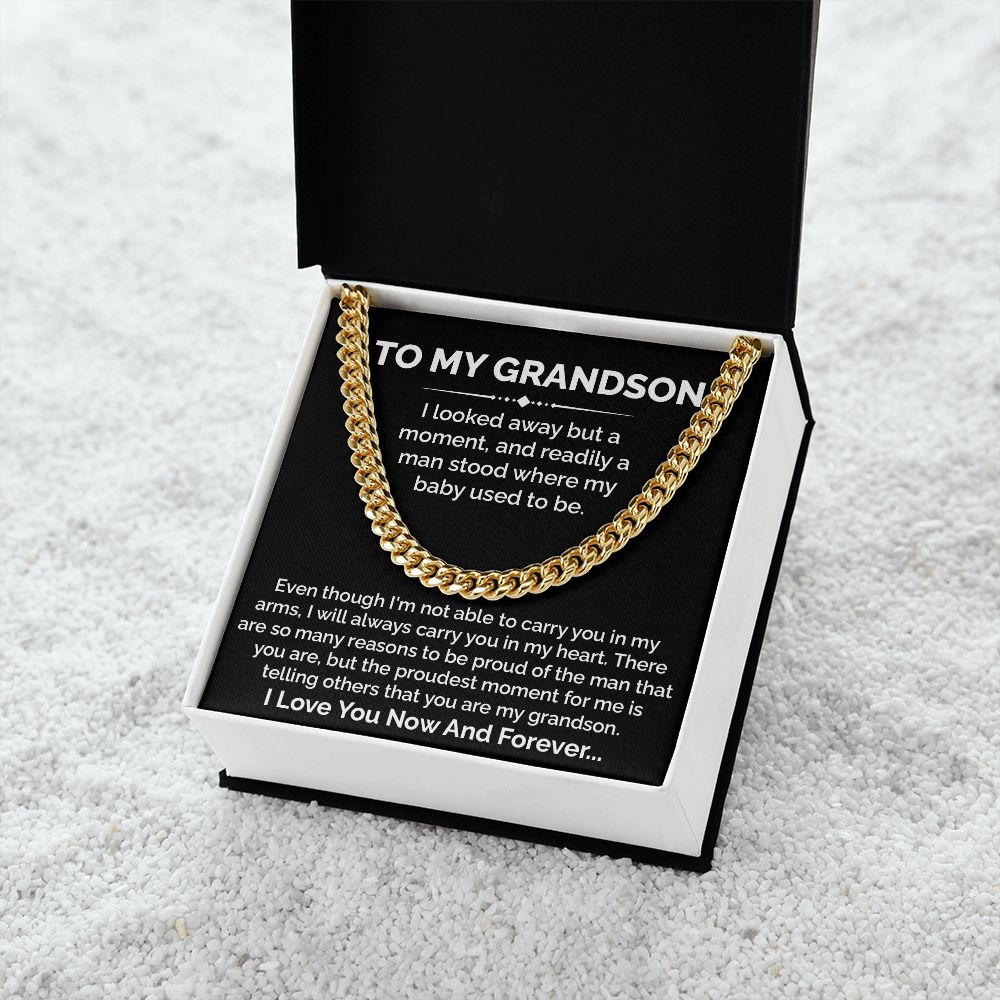 To My Grandson Cuban Chain Gift With Message Card