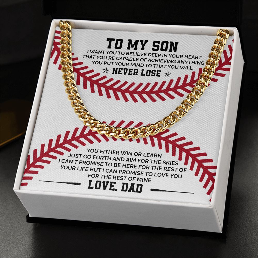 To My Son Never Lose love From Dad - 14K yellow gold Cuban Chain For Men