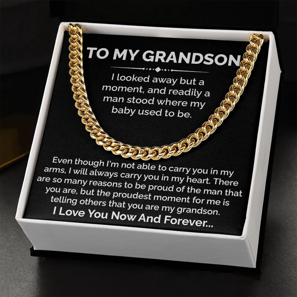 To My Grandson Cuban Chain Gift With Message Card