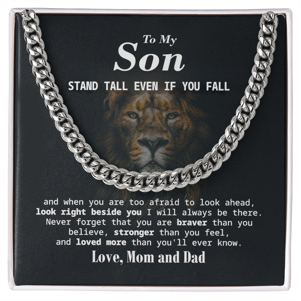 Cuban Chain Gift for Son from Mom and Dad with Inspirational Lion Message