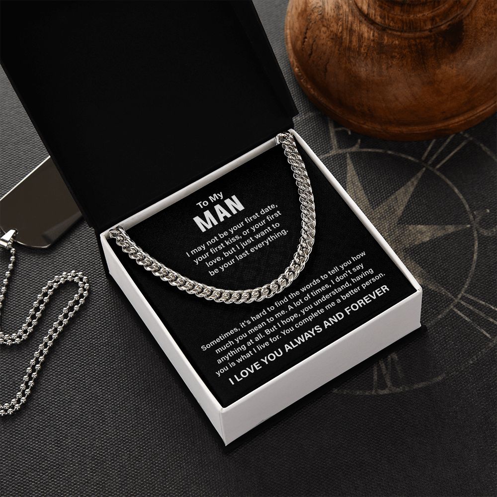 Cuban Chain Necklace Gift for Man with Love Message Card