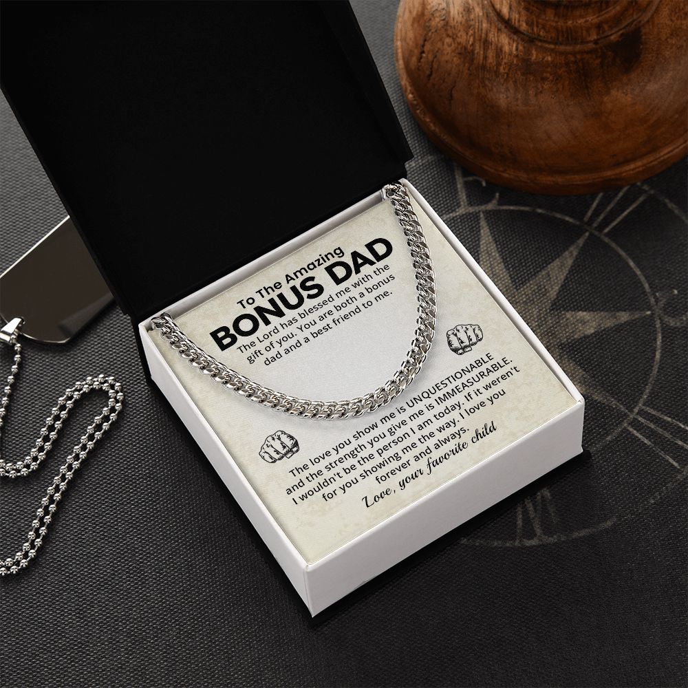 Bonus Dad Cuban Chain Necklace Gift With Loving Message