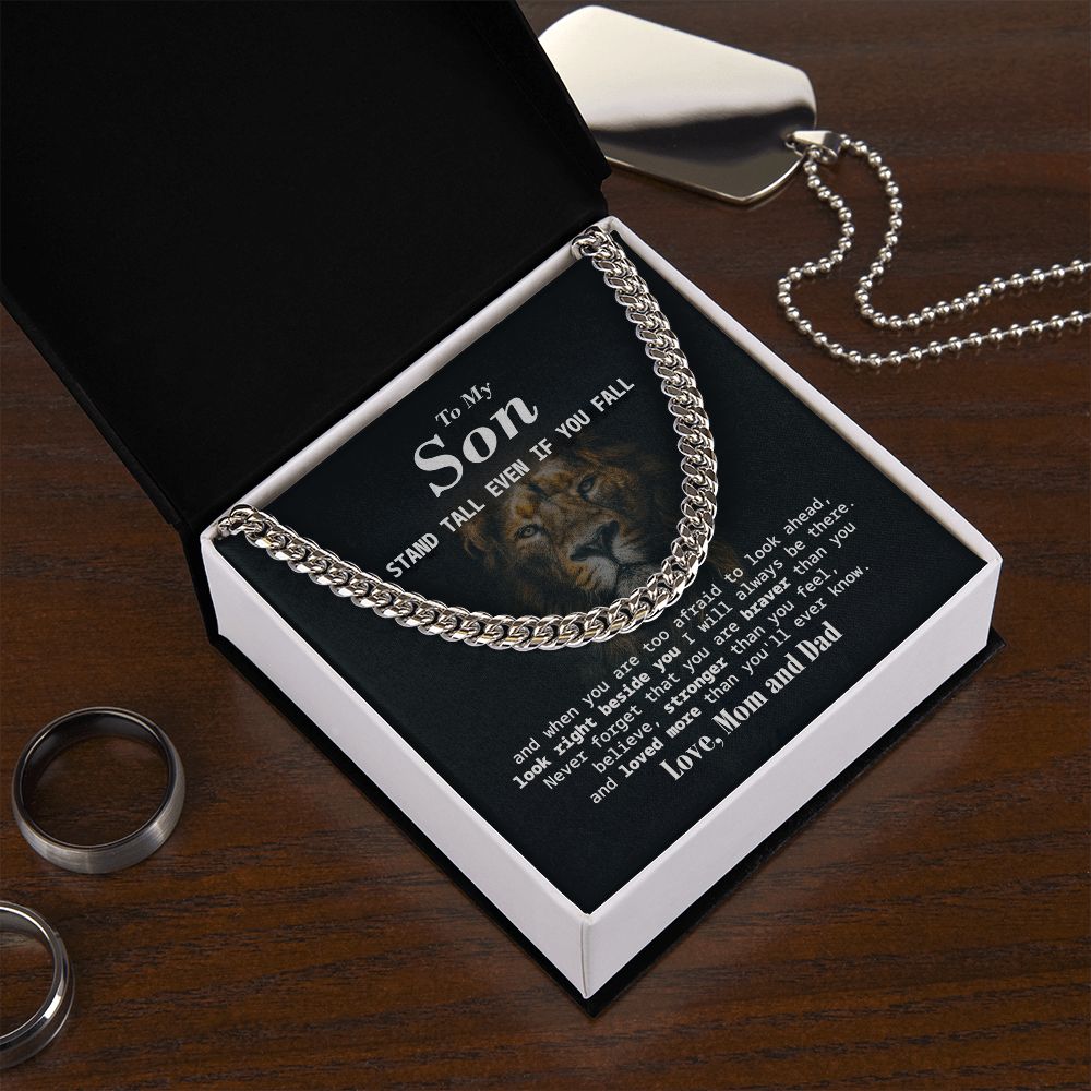 Cuban Chain Gift for Son from Mom and Dad with Inspirational Lion Message