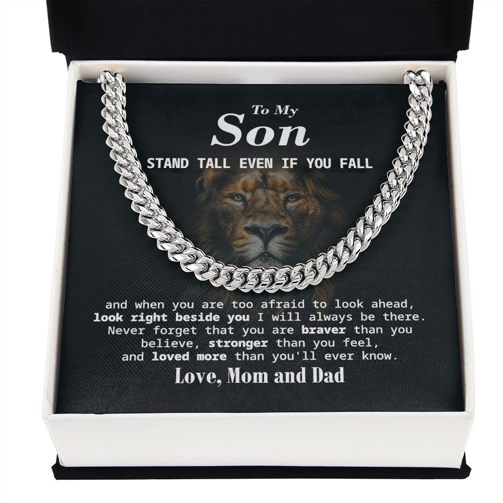 Cuban Chain Gift for Son from Mom and Dad with Inspirational Lion Message