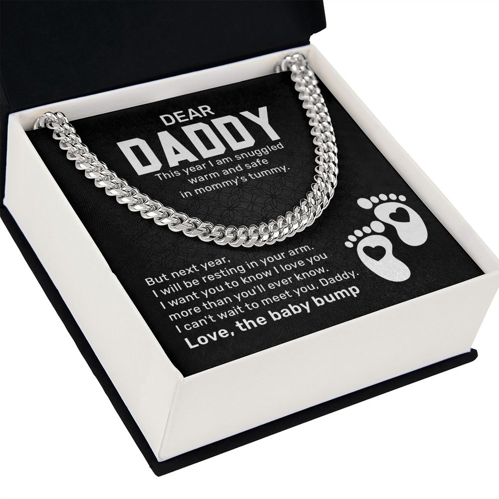 Dear Daddy This Year I Am Snuggled Warn And Safe In mommy's Tummy. Love, The Baby Bump