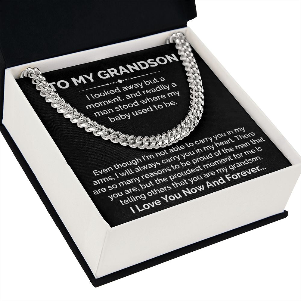 To My Grandson Cuban Chain Gift With Message Card