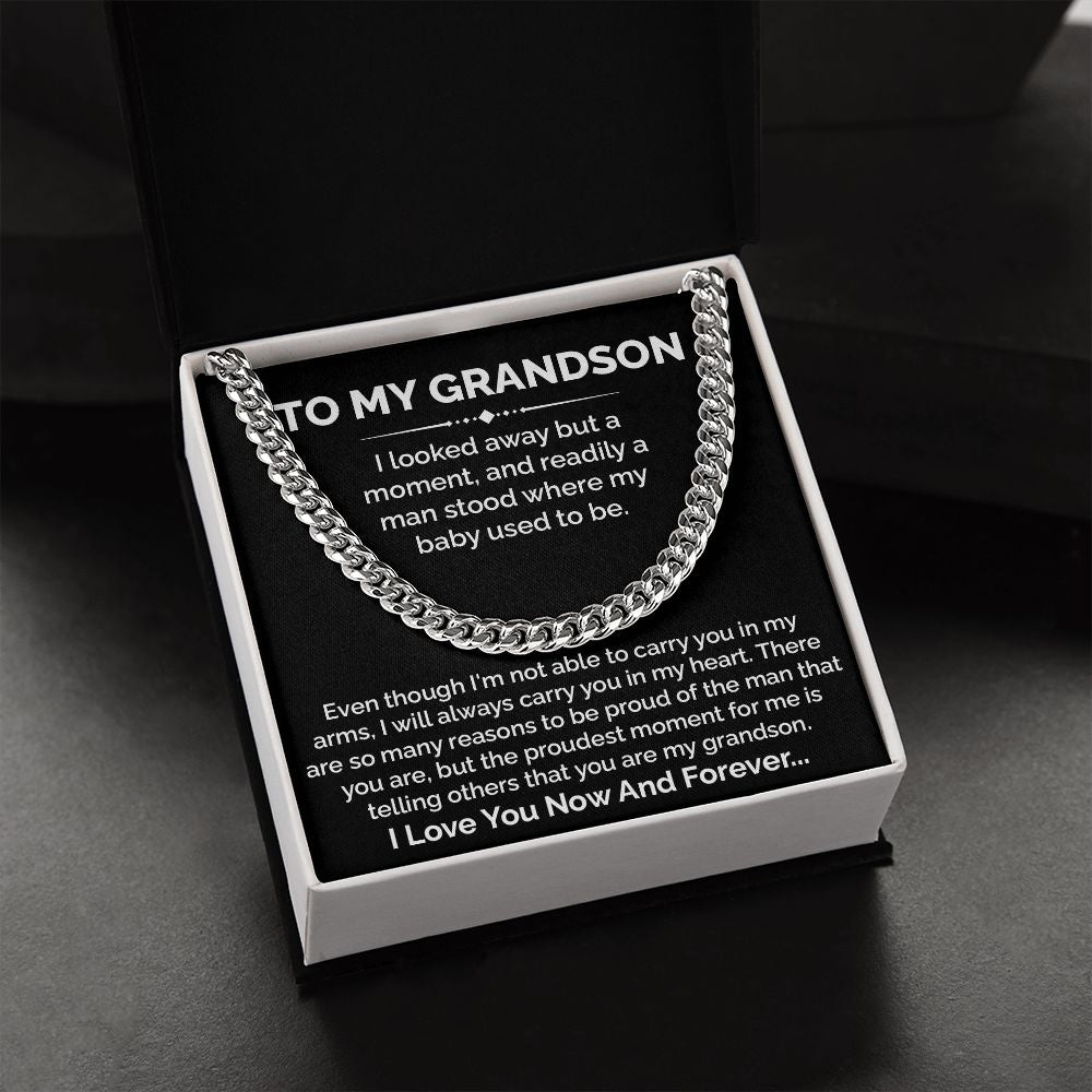 To My Grandson Cuban Chain Gift With Message Card