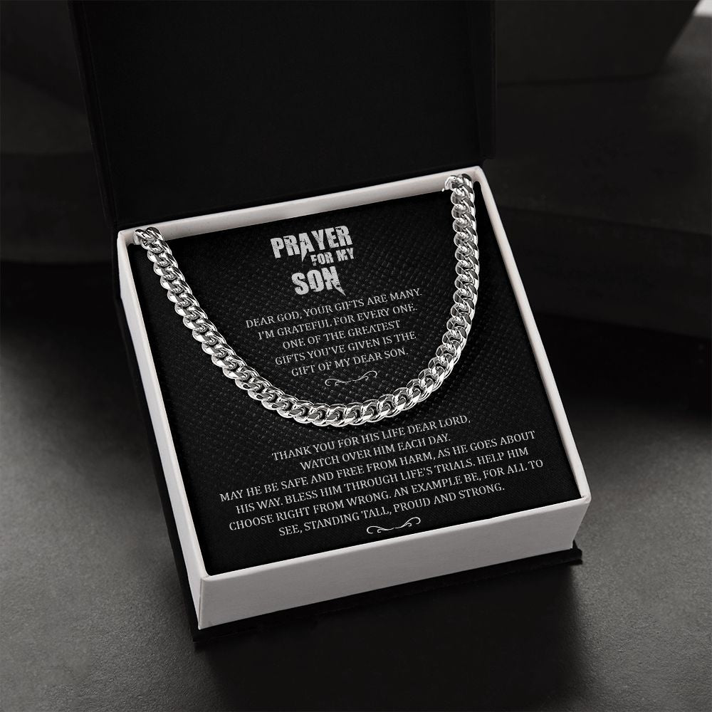 Stainless Less Steel Cuban Link Chain For Man: Prayer For My Son Proud And Strong From Mom And Dad