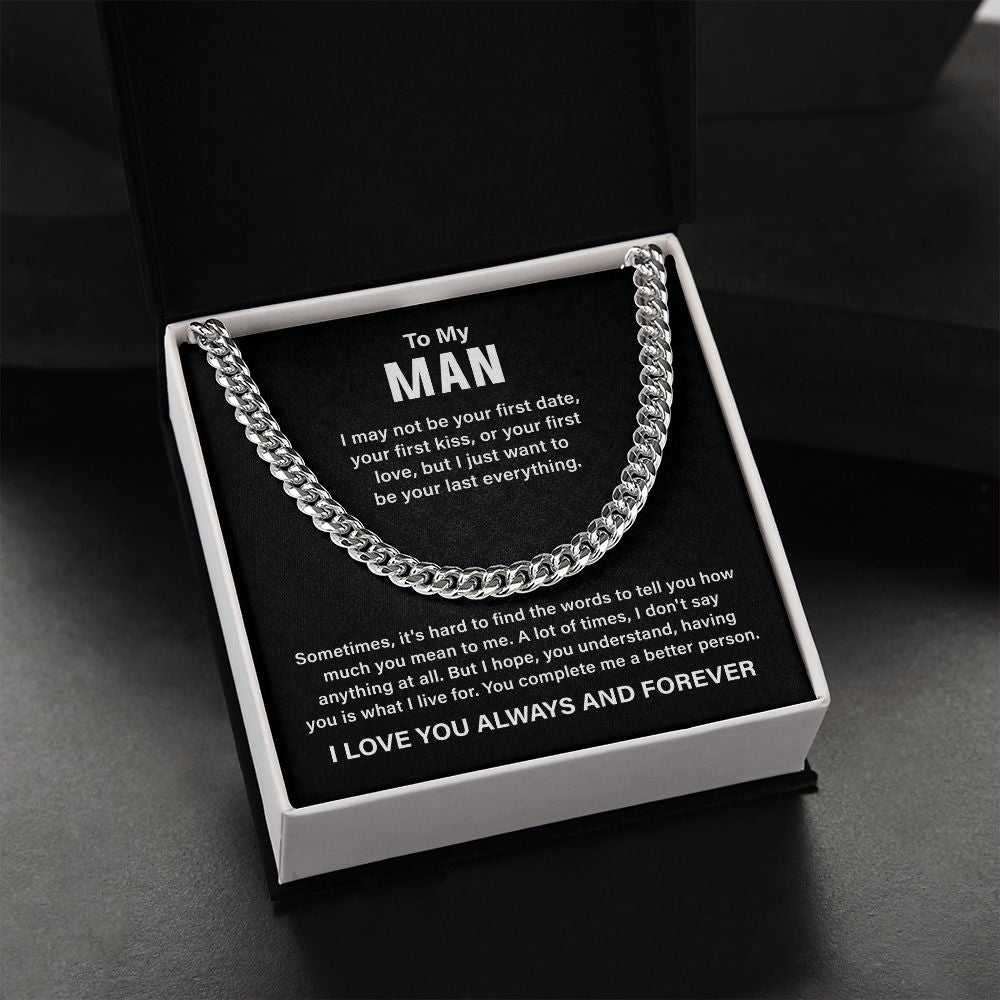 Cuban Chain Necklace Gift for Man with Love Message Card