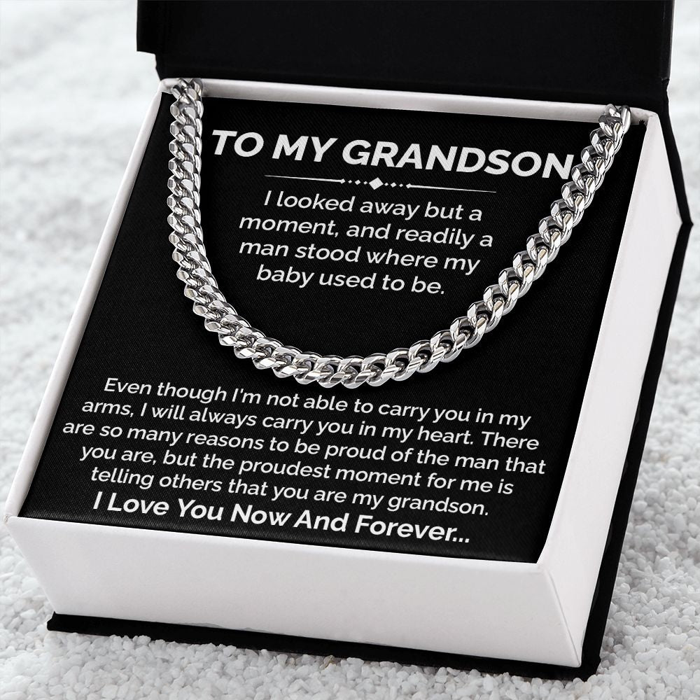 To My Grandson Cuban Chain Gift With Message Card