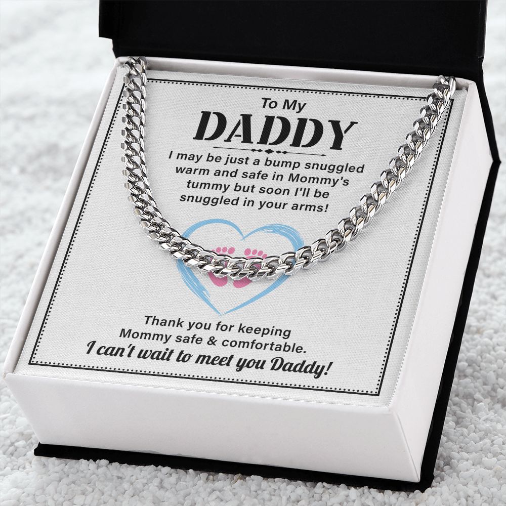 To My Daddy, I Can't Wait To Meet You Daddy, Lovely Necklace & Message Card From Children, Cuban Link Chain For Man