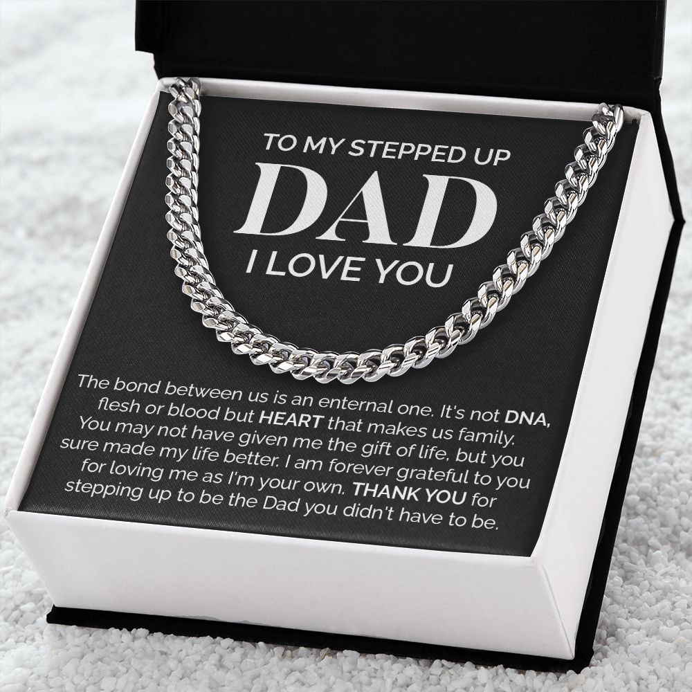 Stepped Up Dad Cuban Link Chain Gift – Bonus Dad Necklace