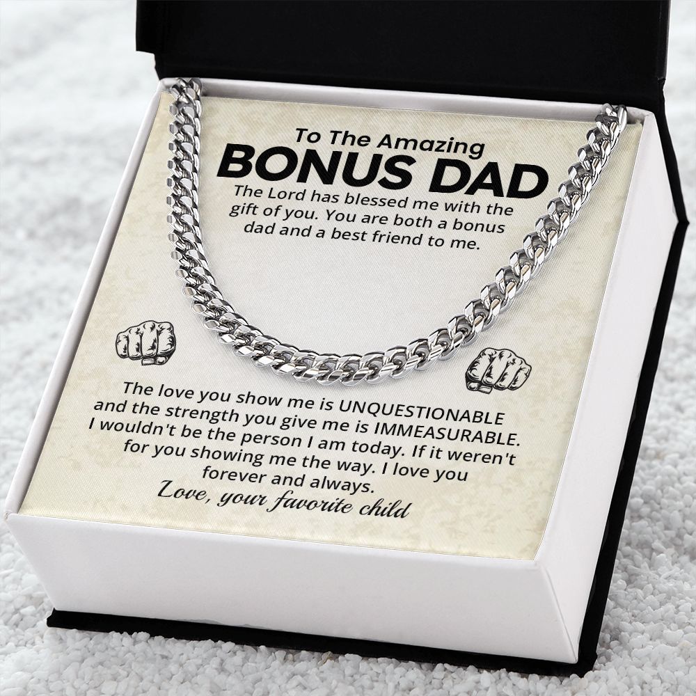 Bonus Dad Cuban Chain Necklace Gift With Loving Message