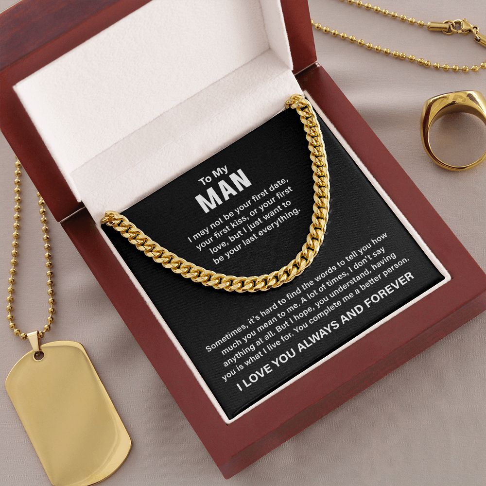 Cuban Chain Necklace Gift for Man with Love Message Card