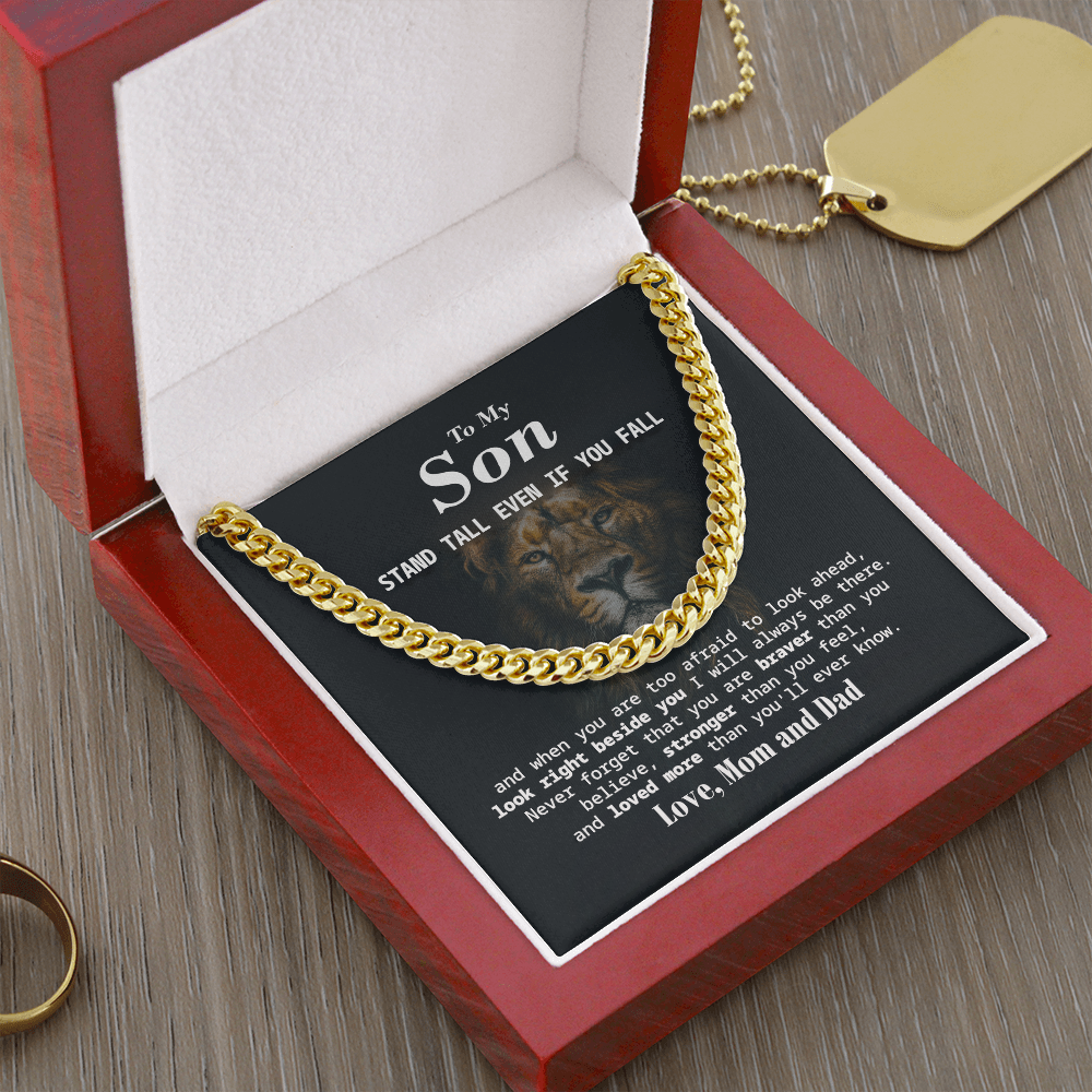 Cuban Chain Gift for Son from Mom and Dad with Inspirational Lion Message