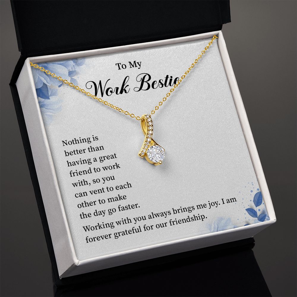 To My Work Bestie Necklace From Co-Work Friends Gift or Office Co Worker and Colleague Sentimental Gold Necklace With Massage card