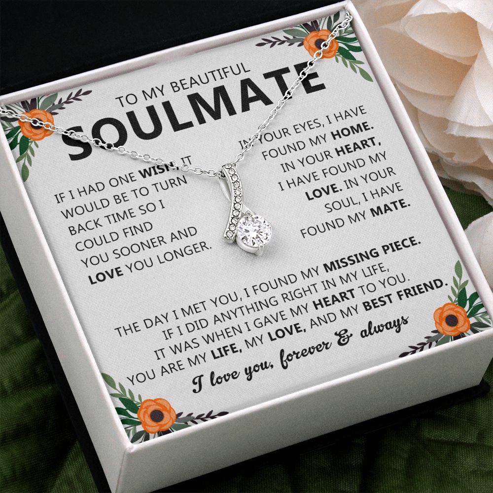 To My Beautiful Soulmate Necklace Gift for Her with Message Card and Box