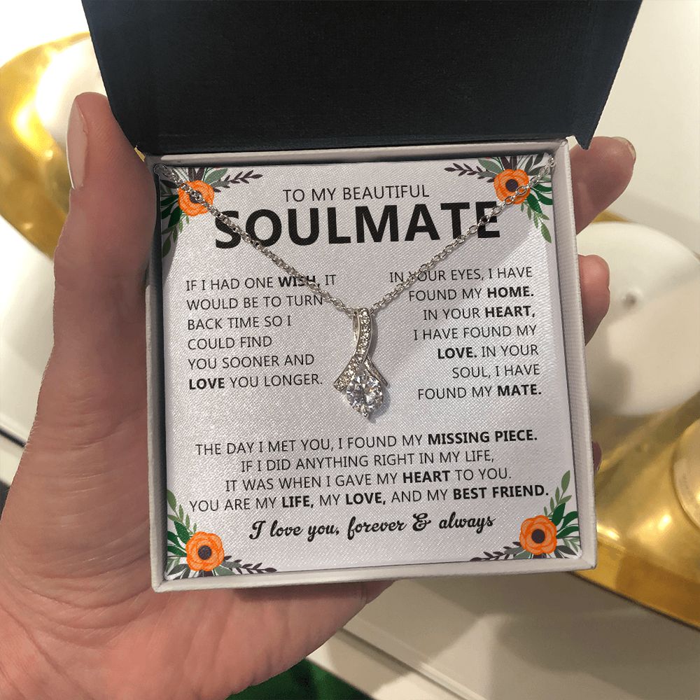 To My Beautiful Soulmate Necklace Gift for Her with Message Card and Box