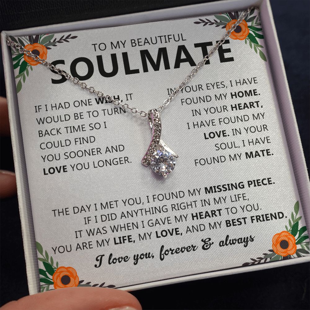 To My Beautiful Soulmate Necklace Gift for Her with Message Card and Box